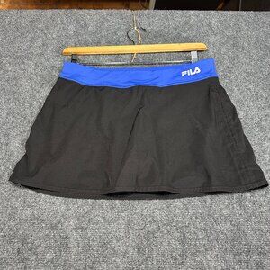 Fila Sport Skort Medium Black Blue Pull On Elastic Waist Waistband Pocket